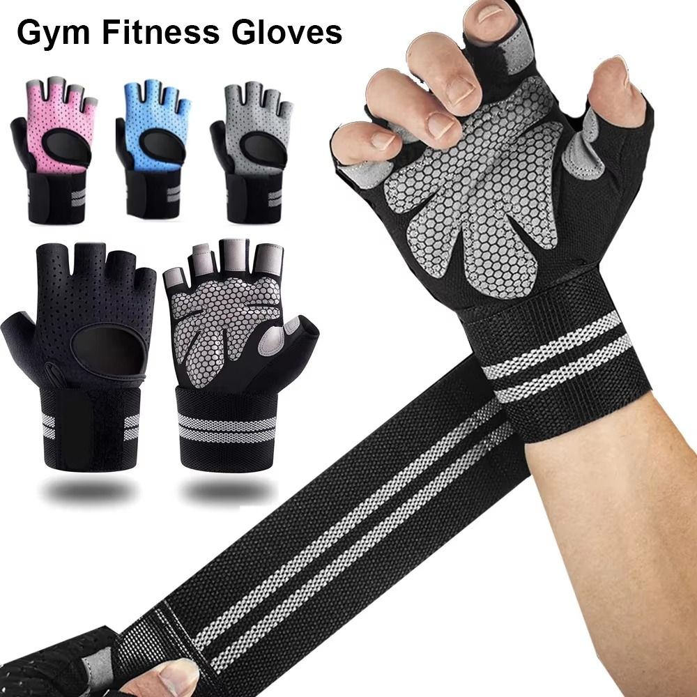 손목 보호대가 있는 1쌍의 헬스장 피트니스 장갑 반손가 - Wrist Wrap Support 리뷰 및 가격